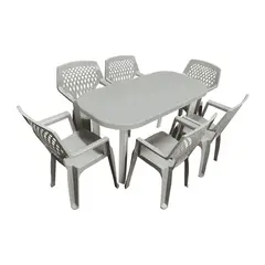 Set mobilier gradina DacEnergy©, fabricat din polipropilena, forma ovala, cu 6 scaune, o masa, 140 x 70 x 70 cm, nisipiu, Numar persoane	: 6, Culoare: Bej inchis-Dacenergy.ro