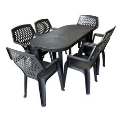​Set mobilier gradina DacEnergy©, fabricat din polipropilena, forma ovala, cu 6 scaune, o masa, 140 x 70 x 70 cm, gri antracit, Numar persoane	: 6, Culoare: Gri antracit-Dacenergy.ro