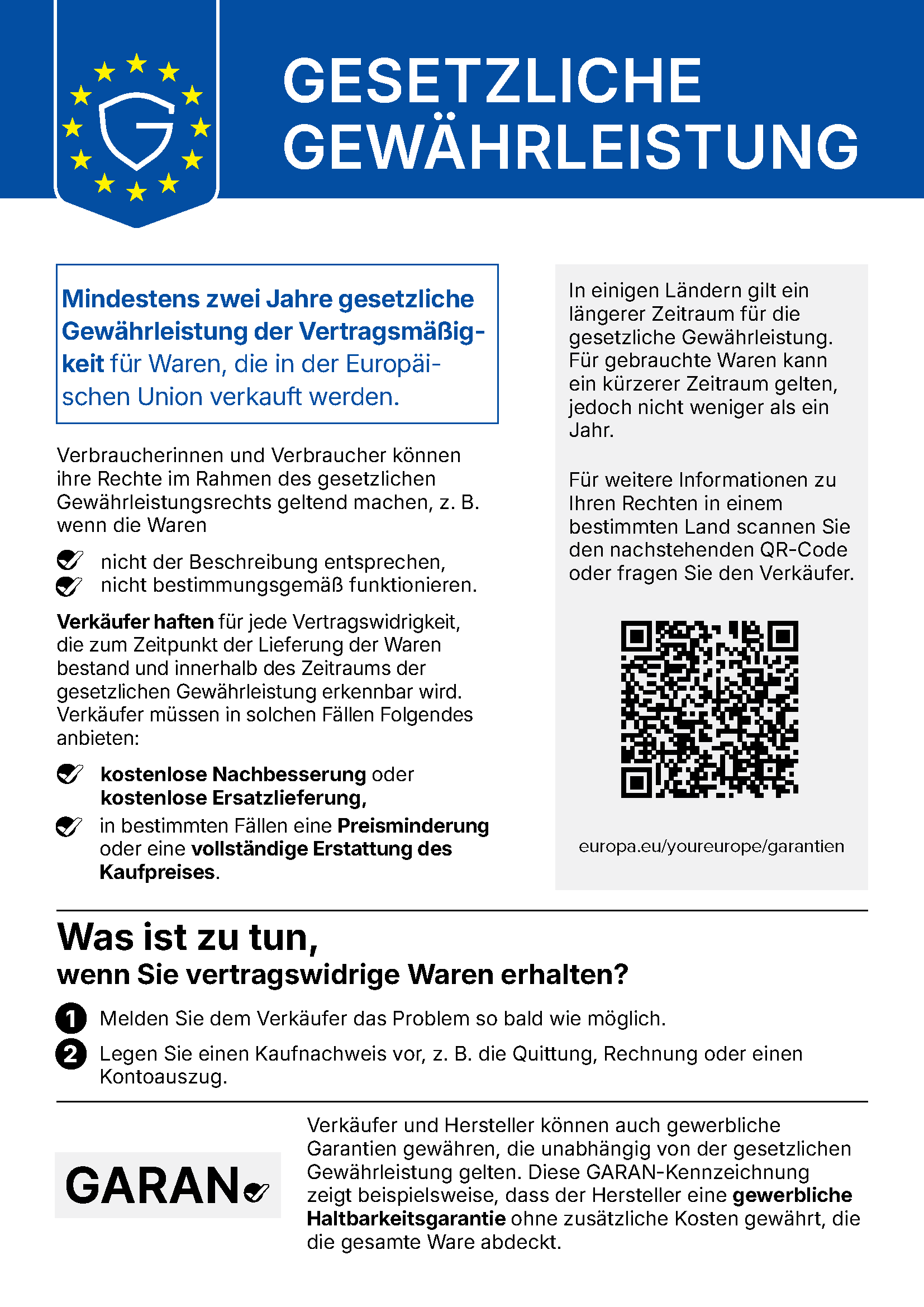Harmonisierter EU-Hinweis zur gesetzlichen Gew&auml;hrleistung