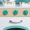 Set bucatarie copii DacEnergy©, realizata din MDF, cuptor cu microunde, aparat de cafea, aragaz, cuptor, oale, tigaie si ustensile incluse, masina de spalat, tabla cu creta, verde turcoaz, Culoare: Verde turcoaz-poza 3-Dacenergy.ro