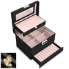 Cutie de bijuterii DacEnergy©, realizata din imitatie de piele, cu maner de transport, spatiu pentru cercei, inele, cu oglinda, 17.5 x 13.7 x12.3 cm, negru, Culoare: Negru-poza 2-Dacenergy.ro
