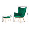 Set fotoliu de relaxare cu taburet DacEnergy©, material velur, picioare din lemn de fag, verde-poza 5-Dacenergy.ro