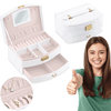 ​Cutie de bijuterii DacEnergy©, piele ecologica, maner de transport, oglinda, loc inele, spatiu cercei, cheita, 20,5x 13,5x 10,5 cm, alb, Culoare: Alb-poza 4-Dacenergy.ro