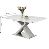 Masa bucatarie DacEnergy©, realizat din MDF si metal, fixa, 6 persoane, forma dreptunghiular, 160 x90 x76 cm, alb lucios, beton si crom-poza 2-Dacenergy.ro