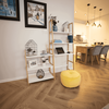 Etajera DacEnergy©, realizata din MDF si bambus lacuit, multifunctionala, practica, 63x149x36 cm, 3 rafturi, spatiu pentru scaun, finisaj alb si natur-poza 4-Dacenergy.ro