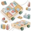 ​Jucarie de tras, din lemn, cu blocuri, numeroase forme, culori, abilitati motorii fine, Montessori, cu snur, 20, 5 x 17, 5 x 6 cm-poza 2-Dacenergy.ro