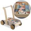 Premergator din lemn, blocuri colorate de diverse forme si modele, roti pivotante, 40 x 26.5 x 41 cm, natur, Culoare: Natur-poza 7-Dacenergy.ro