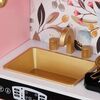 Set bucatarie copii DacEnergy, realizata din MDF si lemn, accesorii din otel inoxidabil, tabla cu creta, cuptor cu microunde, plita electrica, lumina Led, 80 x 24 x 80 cm, roz pastel si auriu, Culoare: Roz pastel-poza 2-Dacenergy.ro