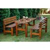 Set mobilier gradina DacEnergy©, o masa si 2 banci cu spatar, forma dreptunghiulara, din lemn de molid masiv, partial montat, 150 x 70 x 74 cm, maro inchis-poza 3-Dacenergy.ro