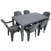 Set masa DacEnergy©, fabricat din polipropilena, cu model impletitura de ratan, forma dreptunghiulara, cu 6 scaune, pentru interior/ exterior, 150 x 90 x 74 cm, gri, Numar persoane	: 6, Culoare: Gri-Dacenergy.ro