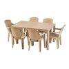 Set masa DacEnergy©, fabricat din polipropilena, cu model impletitura de ratan, forma dreptunghiulara, cu 6 scaune, pentru interior/ exterior, crem, Numar persoane	: 6, Culoare: Crem-Dacenergy.ro