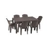 Set masa DacEnergy©, fabricat din polipropilena, cu model impletitura de ratan, forma dreptunghiulara, cu 6 scaune, pentru interior/ exterior, 150 x 90 x 74 cm, wenge, Numar persoane	: 6, Culoare: Wenge-Dacenergy.ro