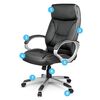 Scaun birou DacEnergy, din piele ecologica, cotiere captusite, functie de balansare cu blocare, finisare cu fir alb, cu perne anti-alunecare pentru picioare, negru, Culoare: Negru-poza 2-Dacenergy.ro