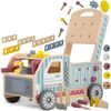 Premergator pentru copii din lemn, cu activitati Montessori de joaca, roti stabile, pivotante, maner, tip atelier cu unelte, tabla cu creta de scris, 43 x 28 x 40 cm, albastru, Culoare: Albastru-poza 2-Dacenergy.ro