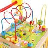 Premergator pentru copii DacEnergy©, din lemn, cu activitati diverse, ceas, mini abac, piese rotative inscriptionate cu cifre si animale, puzzle cu animale rasucite, labirint cu bile, 30 x33 x52 cm, multicolor-poza 4-Dacenergy.ro