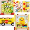 Premergator pentru copii DacEnergy©, din lemn, cu activitati diverse, ceas, mini abac, piese rotative inscriptionate cu cifre si animale, puzzle cu animale rasucite, labirint cu bile, 30 x33 x52 cm, multicolor-poza 7-Dacenergy.ro