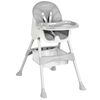 Scaun de masa bebe, 3in1, centura de siguranta in 5 puncte, picioare antiderapante, tava detasabila, pliabil, cos depozitare, gri, Culoare: Gri-Dacenergy.ro