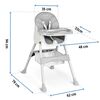 Scaun de masa bebe, 3in1, centura de siguranta in 5 puncte, picioare antiderapante, tava detasabila, pliabil, cos depozitare, gri, Culoare: Gri-poza 2-Dacenergy.ro