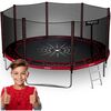 Trambulina de gradina, plasa externa de siguranta, scara metalica solida, 4 picioare duble, model unic de panza de paianjen, intrarea inchisa cu fermoar si catarama, 435 cm, rosu si negru, Culoare: Rosu, Negru,  Diametru: 435 cm-poza 2-Dacenergy.ro