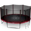 Trambulina de gradina, plasa externa de siguranta, scara metalica solida, 4 picioare duble, model unic de panza de paianjen, intrarea inchisa cu fermoar si catarama, 435 cm, rosu si negru, Culoare: Rosu, Negru,  Diametru: 435 cm-Dacenergy.ro