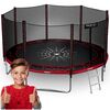Trambulina de gradina, plasa externa de siguranta, scara metalica solida, 4 picioare duble, model unic de panza de paianjen, intrarea inchisa cu fermoar si catarama, 374 cm, rosu si negru, Culoare: Rosu, Negru,  Diametru: 374 cm-poza 2-Dacenergy.ro