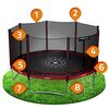 Trambulina de gradina, plasa externa de siguranta, scara metalica solida, 4 picioare duble, model unic de panza de paianjen, intrarea inchisa cu fermoar si catarama, 374 cm, rosu si negru, Culoare: Rosu, Negru,  Diametru: 374 cm-poza 5-Dacenergy.ro