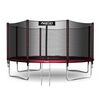 Trambulina de gradina, plasa externa de siguranta, scara metalica solida, 4 picioare duble, model unic de panza de paianjen, intrarea inchisa cu fermoar si catarama, 374 cm, rosu si negru, Culoare: Rosu, Negru,  Diametru: 374 cm-Dacenergy.ro