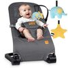 Balansoar bebelusi, cadru metalic, material textil, pozitie sigura, ergonomica, pliabil, reglare inclinare a spatarului in 3 trepte, picioare anti-alunecare, cu jucarii, gri, Culoare: Gri, Negru-poza 2-Dacenergy.ro