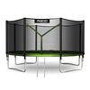 Trambulina de gradina, cu plasa de exterior, scara metalica, 2 trepte, 4 picioare duble, 64 arcuri de prindere, diametru 374 cm, negru si verde, Culoare: Verde, Negru,  Diametru: 374 cm-Dacenergy.ro