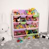 Organizator de jucarii DacEnergy©, 12 cutii de depozitare, plastic, practic, structura robusta, din Mdf, 86 x 26,5 x 78 cm, roz, Culoare: Roz-poza 4-Dacenergy.ro