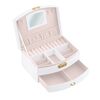 ​Cutie de bijuterii DacEnergy©, piele ecologica, maner de transport, oglinda, loc inele, spatiu cercei, cheita, 20,5x 13,5x 10,5 cm, alb, Culoare: Alb-Dacenergy.ro