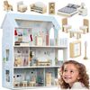 ​Casuta de papusi , din lemn si placa MDF, cu 3 etaje, 11 piese de mobilier, dus, dulap, lampa, fotoliu, 5 camere si terasa, aranjamente interesante, 70 x 60 x 24 cm, albastru, Culoare: Albastru-poza 2-Dacenergy.ro