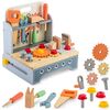 Atelier de lemn pentru copii , dezvolta abilitatile motorii fine, Montessori, ciocan, surubelnita, cheie, menghina, ferastrau, 30 x 25 x 30 cm-poza 2-Dacenergy.ro