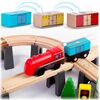 ​Set tren interactiv , realizat din lemn, cu locomotiva, vagon si alte vehicule, set de figuri umane si animale, 100 de piese, 118 x 59 x 17 cm, natur, Culoare: Natur-poza 5-Dacenergy.ro