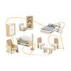 ​Casuta de papusi , din lemn si placa MDF, cu 3 etaje, 11 piese de mobilier, dus, dulap, lampa, fotoliu, 5 camere si terasa, aranjamente interesante, 70 x 60 x 24 cm, albastru, Culoare: Albastru-poza 7-Dacenergy.ro