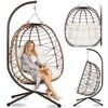 Scaun de gradina suspendat DacEnergy©, cosul din technorattan si sfoara impermeabila, cadru din otel, extrem de confortabil cu perne moi, lant solid, 194 cm, sarcina maxima 150 kg, maro, Culoare: Maro-poza 2-Dacenergy.ro