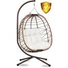 Scaun de gradina suspendat DacEnergy©, cosul din technorattan si sfoara impermeabila, cadru din otel, extrem de confortabil cu perne moi, lant solid, 194 cm, sarcina maxima 150 kg, maro, Culoare: Maro-poza 5-Dacenergy.ro