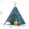 ​Cort de joaca pentru copii , cadru din lemn, forma de cort indian, 2 perne, un covor izolant gros, cu lumini, 120x120x165 cm, albastru, Culoare: Albastru-poza 3-Dacenergy.ro