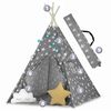 Cort de joaca pentru copii , cadru din lemn, forma de cort indian, 2 perne, un covor izolant gros, cu lumini, 120x120x165 cm, gri cu stele, Culoare: Gri deschis, Gri inchis-poza 6-Dacenergy.ro