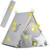 ​Cort de joaca pentru copii , cadru din lemn, forma de cort indian, 2 perne, un covor izolant gros, lampa Led, 116 x 107 x 110 cm, gri, Culoare: Gri-poza 7-Dacenergy.ro