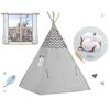 ​Cort de joaca pentru copii , cadru din lemn, forma de cort indian, 3 perne, un covor izolant gros, cu lumini, cu ghirlande, 120x120x165 cm, gri, Culoare: Gri, Negru-poza 7-Dacenergy.ro
