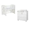 Set mobilier 3 piese copii DacEnergy©, din pal, patut, comoda de infasat, saltea, fibra de nuca de cocos, design simplu si modern, imprimat cu girafa, 120 x 60 cm, alb-Dacenergy.ro