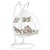 ​Scaun agatat cadru metalic, structura din ratan sintetic, 2 persoane, cu perna, model floral, 133 x 117 x 195 cm, interior/exterior, alb, Culoare: Alb, Floral-Dacenergy.ro