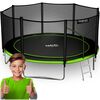 ​Trambulina de gradina, cu plasa de exterior, scara metalica, 2 trepte, 4 picioare duble, 80 arcuri de prindere, diametru 435 cm, negru si verde-poza 2-Dacenergy.ro