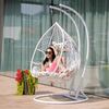 ​Scaun agatat cadru metalic, structura din ratan sintetic, 2 persoane, cu perna, model floral, 133 x 117 x 195 cm, interior/exterior, alb, Culoare: Alb, Floral-poza 4-Dacenergy.ro
