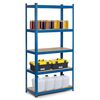 ​Raft metalic, raft din MDF, 5 rafturi, montaj fara suruburi, prin apasare, 175 kg pe raft, 875 kg total, 180x90x40 cm, albastru, Greutate maxima suportata/polita: 175 Kg, Culoare: Albastru-poza 3-Dacenergy.ro