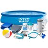 ​Piscina, realizata din material PVC durabil cu 3 straturi, pompa de filtru, filtru, kit de reparare, prelata si folie, cu minge, 457 x 84 cm, 9792 litri, albastru-Dacenergy.ro