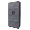 ​Dulap pentru gradina, realizat din polipropilena, balamale din otel, 2 usi, polite interioare, loc special pentru matura, 68 x 37 x 163 cm, culoarea gri antracit-Dacenergy.ro