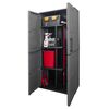 ​Dulap pentru gradina, realizat din polipropilena, balamale din otel, 2 usi, polite interioare, loc special pentru matura, 68 x 37 x 163 cm, culoarea gri antracit-poza 2-Dacenergy.ro