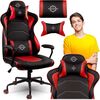 Scaun gaming DacEnergy©, design modern, ergonomic, cotiere rezistente, perna lombara conturata, roti cauciucate, inaltimea si spatarul reglabil, 123x 64,5 cm, negru si rosu, Culoare: Rosu, Negru-poza 3-Dacenergy.ro